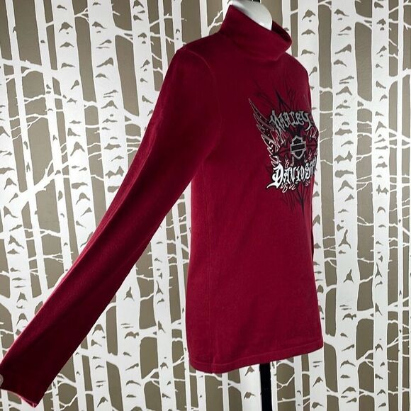 Harley-Davidson Y2K Turtleneck Studded Cotton Sweater Burgundy S - Picture 3 of 8